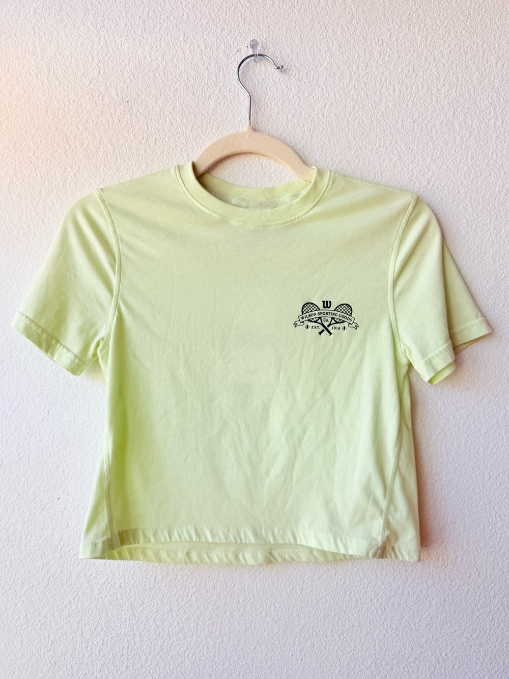 Wilson Cropped Short Sleeve Tee in Light Lime with Tennis Chest Logo